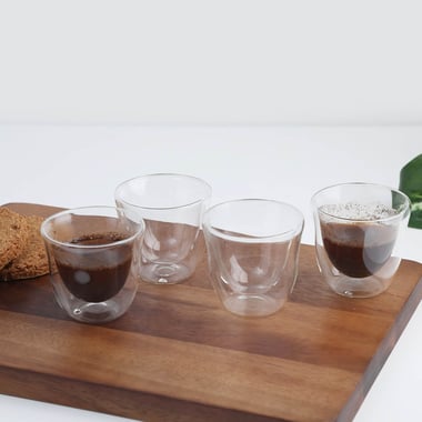 80ML Double Clear Tea Cup With Wood Tray Heat-resistant Small Glass Cups  Coffee Cups For