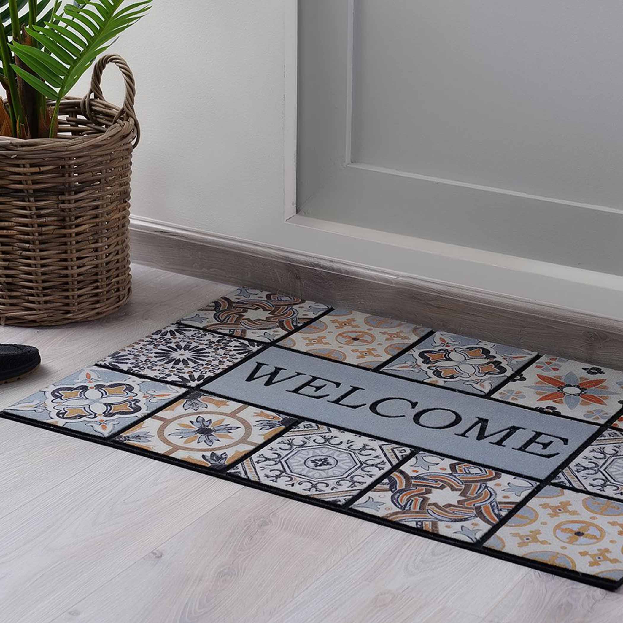 Mohawk Doorscapes Estate Mat Welcome Patina Tiles Grey